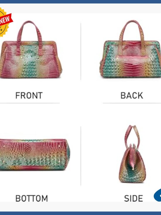 Medium Vegan Leather Satchel Tote with Crocodile Print, Shoulder & Crossbody Bag - Picture 3 of 6